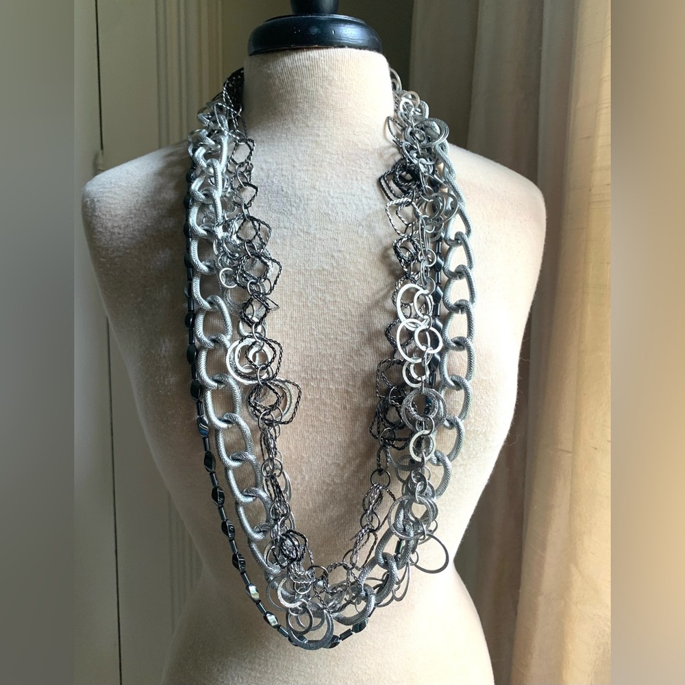 Two Blonde Lizzards Multi Silver Chain & Hematite Necklace